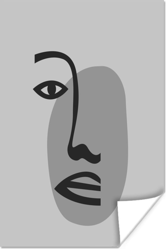 MuchoWow Poster Porträt - Gesicht - Schwarz - Weiß 80x120 cm - Papierdruck