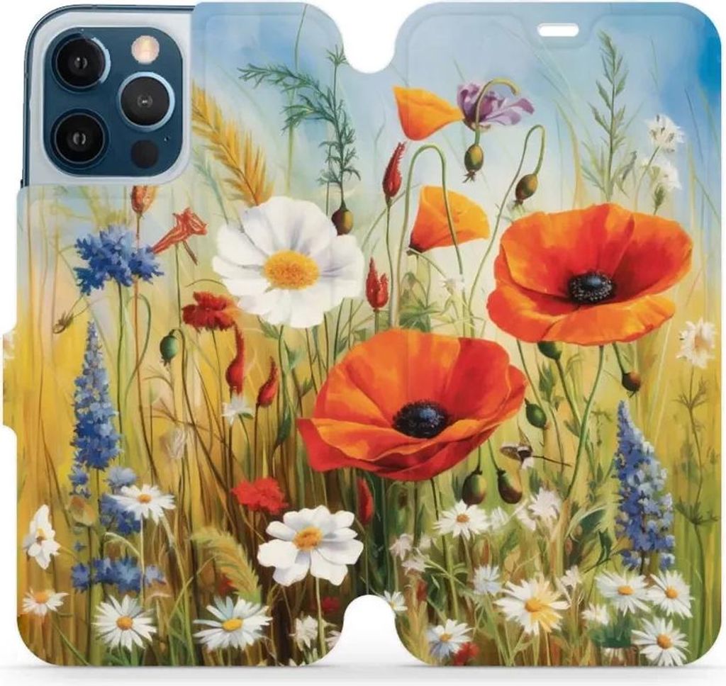 Handyhülle mit klappe für iPhone 12 Pro Max, Mobiwear Book, Wiesenblumen