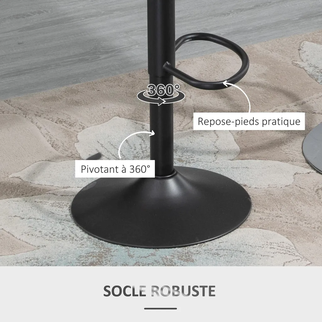 Tabouret de Bar Pivotant Noir avec Repose-pieds Confortable Lot de 2 - 8
