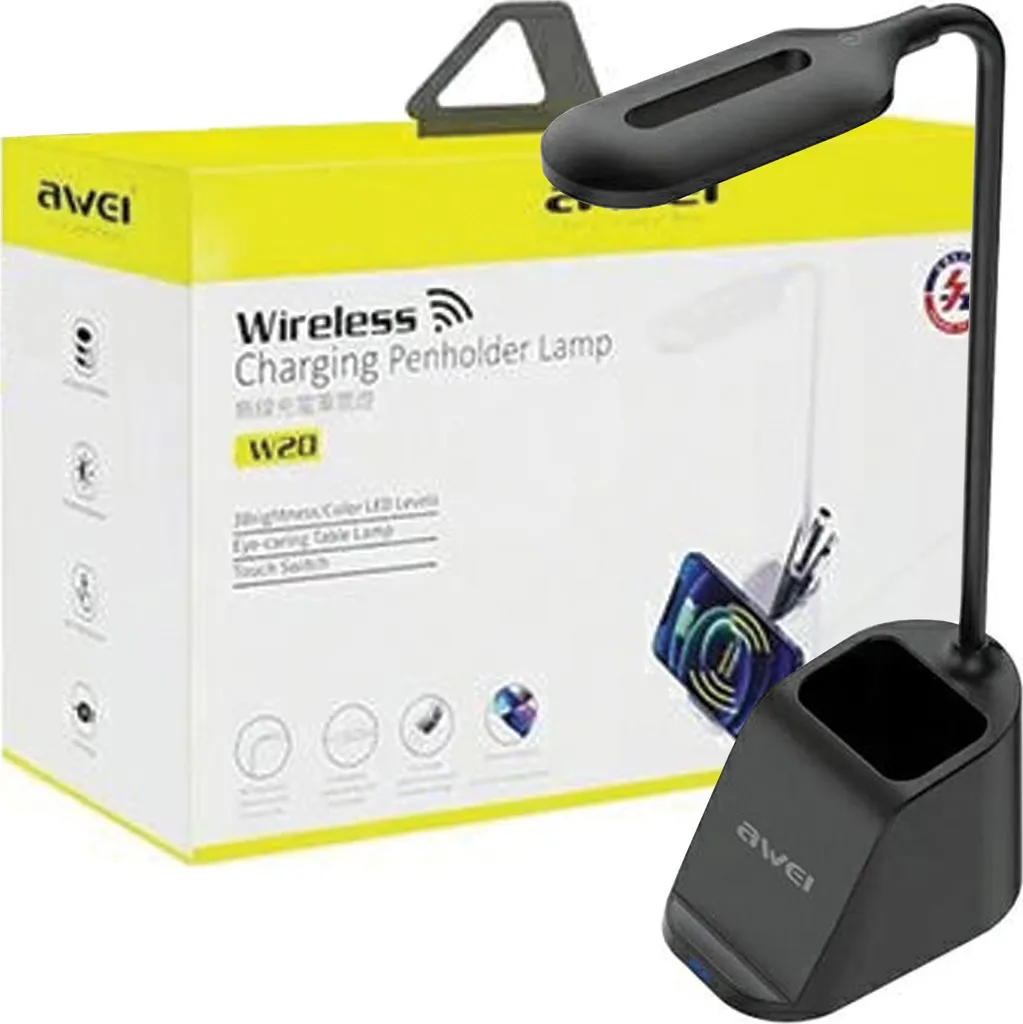 Awei W2015W Lampada LED e Caricatore Wireless 15W Nero Fast Charge