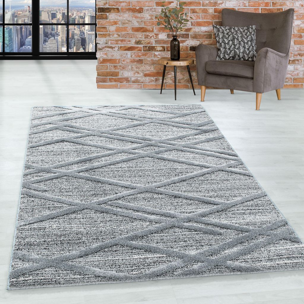 Homebyhome Teppich Wohnzimmer Hoch-Tief Effekt 3D Optik Skandinavische Boho Design Elegante Hochflor Teppich Flauschig Grösse 280x370 cm
