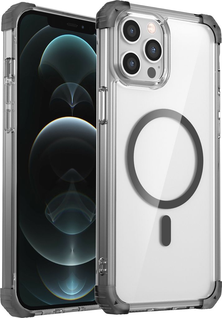 Magnetisch Hülle für iPhone 12 / iPhone 12 Pro Kompatibel mit Magsafe Stoßfest Militärschutz Transparente Handyhülle Schwarz