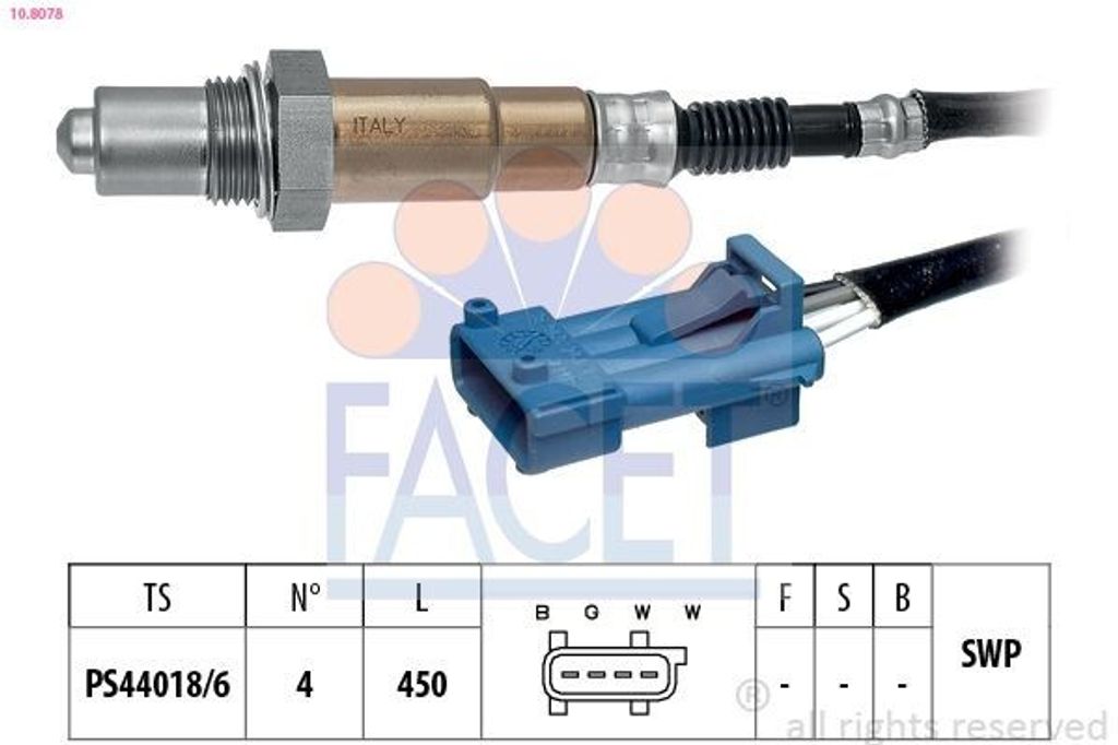 FACET Lambdasonde passend für PEUGEOT 2008 Kombi (CU) Beheizt Planarsonde 450mm 10.8078