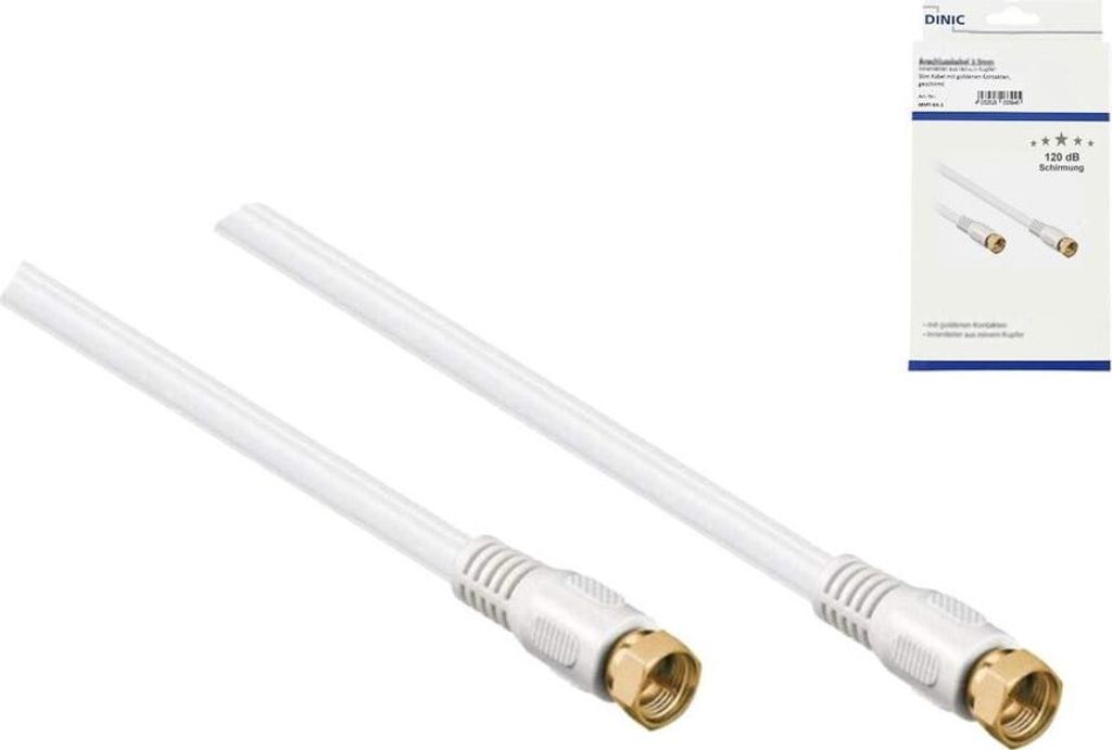 DINIC SAT Koaxialkabel 2x F-Stecker , 120dB, 10m, vergoldete Anschlüsse, vierfach geschirmt, weiß