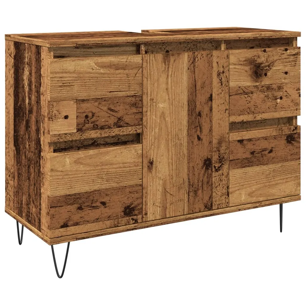 Arredo Bagno 80x33x60 Legno Antico - Mobile Sottolavabo Design