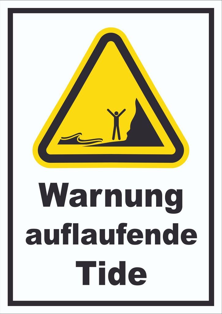 Schild Warnung auflaufende Tide A5 Rückseite selbstklebend