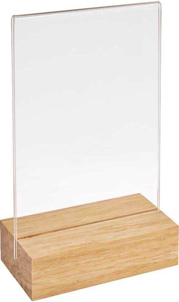 Doppelseitiger Tischkartenhalter DIN A6 Hoch mit Fuß aus hellem Bambus / Werbeaufsteller / Menükartenhalter / Bildhalter / Tischaufsteller / Holz...