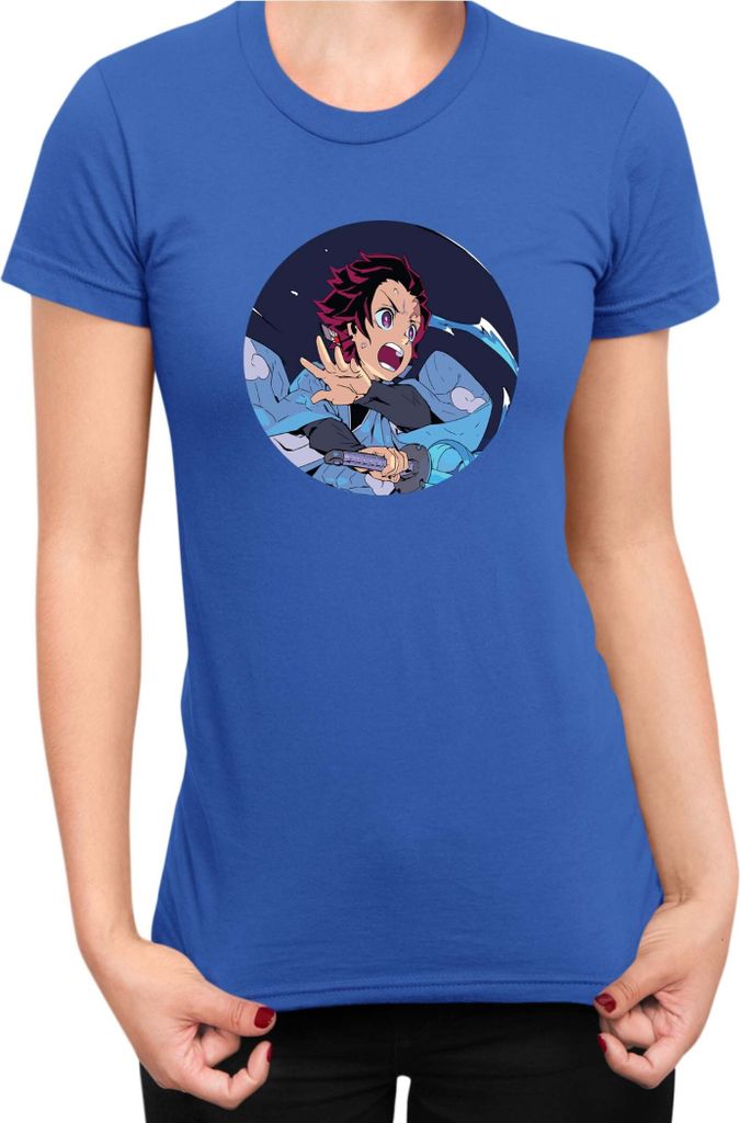Damen T-Shirt Demon Anime Slayer Kimetsu No Yaiba Tanjiro Kamado 002, Lady S / Blau