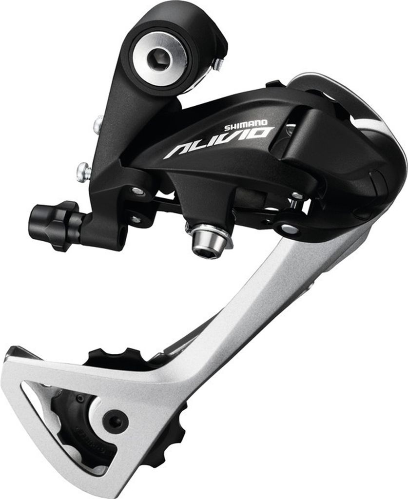 A bicycle rear derailleur is shown against a white background.