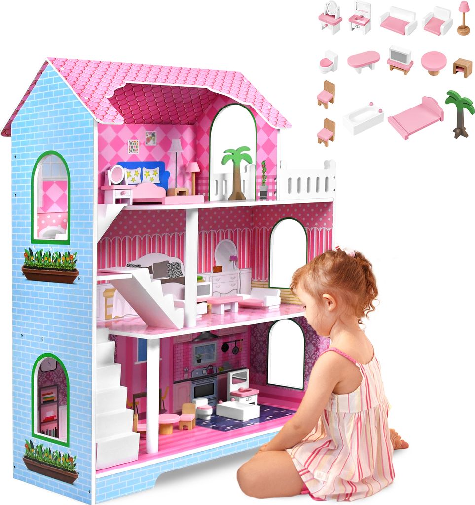 XMTECH Kinder Puppenhaus aus Holz 100 cm, Puppenstube Produktbild 