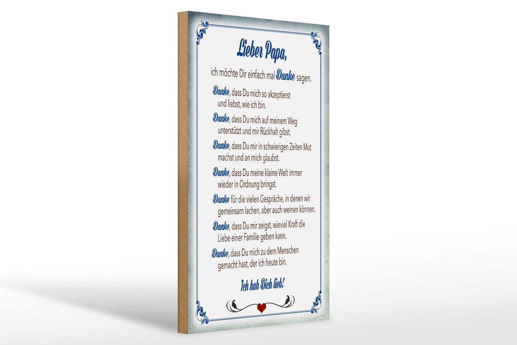 Holzschild Spruch 20x30cm lieber Papa Ich hab dich lieb