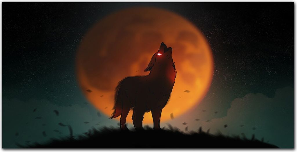 Coloray Küchenrückwand 140x70 Spritzschutz aus Glas - Tier Wolf Mondhimmel