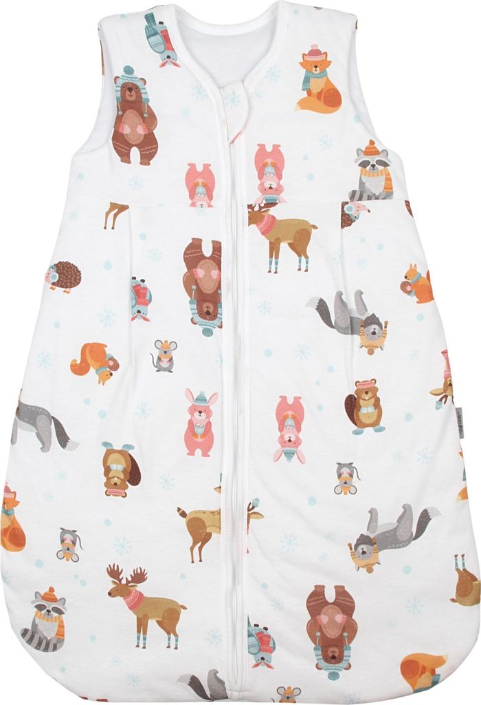 TupTam Ganzjahresschlafsack en Materialien 2.5 TOG Unisex Baby Schlafsack wattiert, Farbe: Waldtiere im Winter Braun Orange Türkis, Größe: 80-86