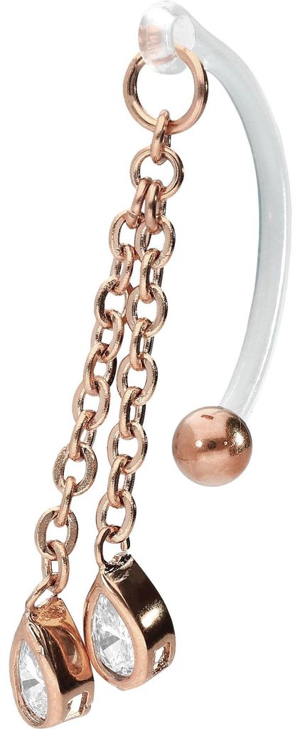 Bauchnabelpiercing PMFK Bananabell mit Chirurgenstahl-Design KETTE + KRISTALLTROPFEN