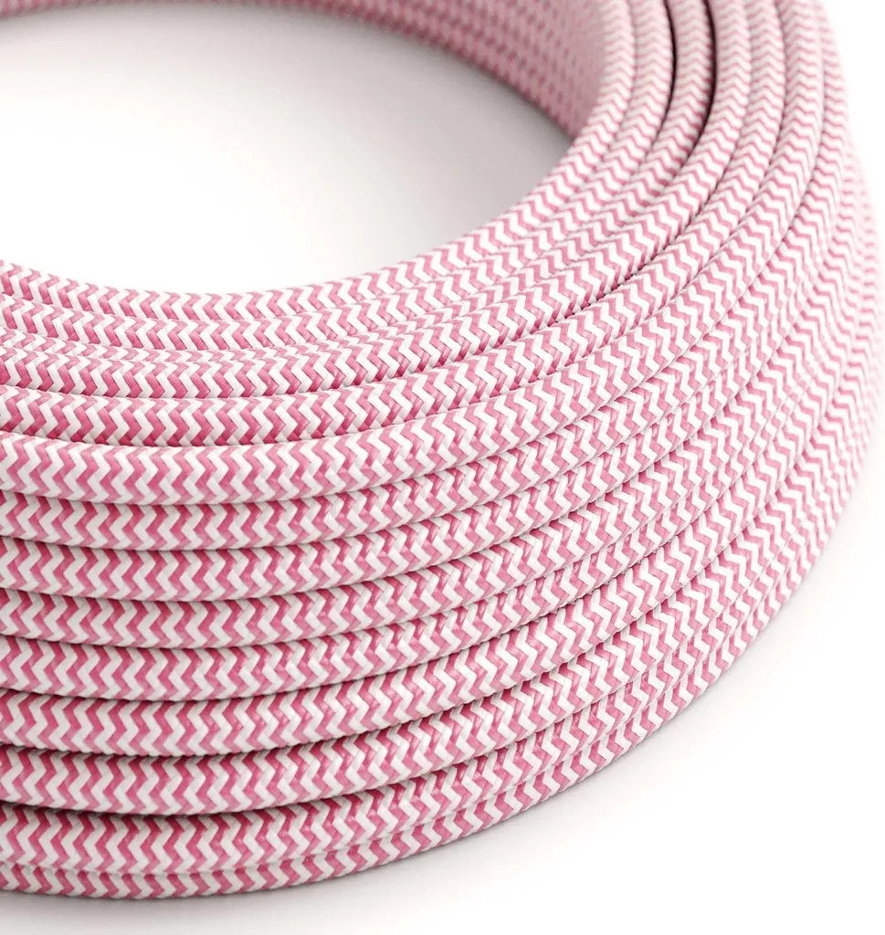 Fil Électrique Tissu Rose Fuchsia et Blanc pour Suspension Luminaire