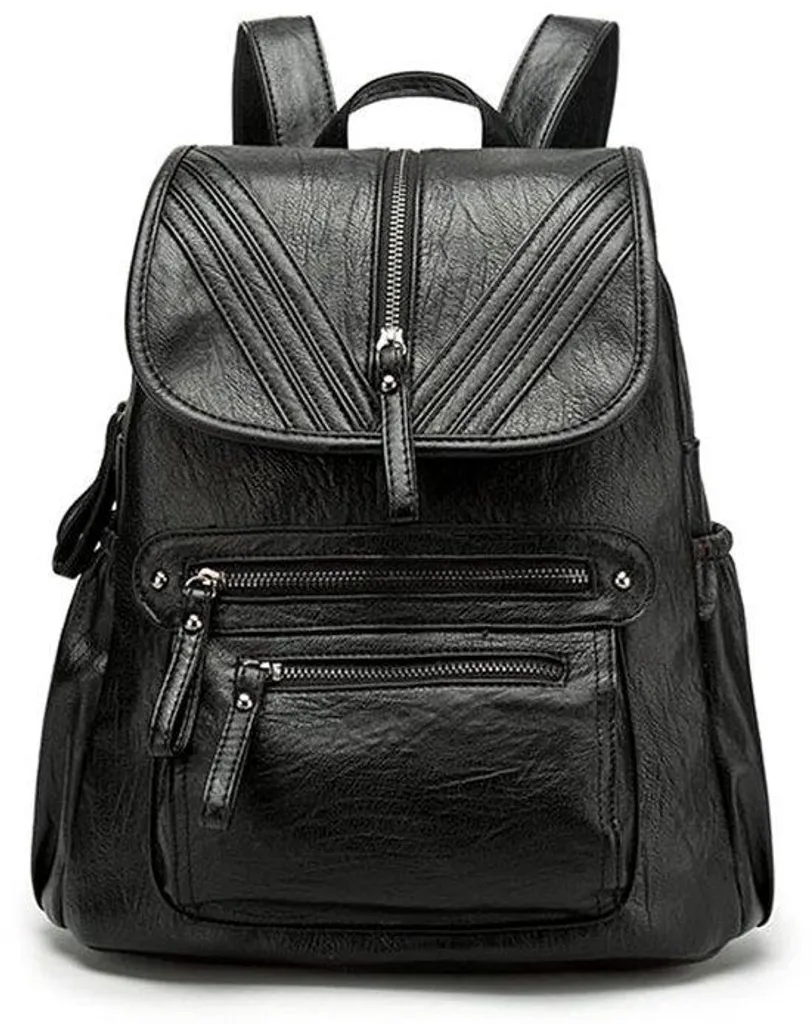Sac à dos en cuir étanche noir grande capacité avec finitions premium femme