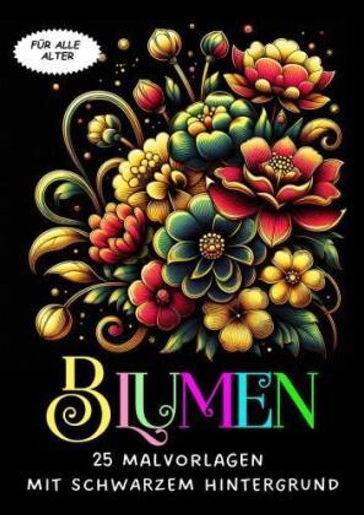 Malvorlagen mit schwarzem Hintergrund - Blumen Produktbild 