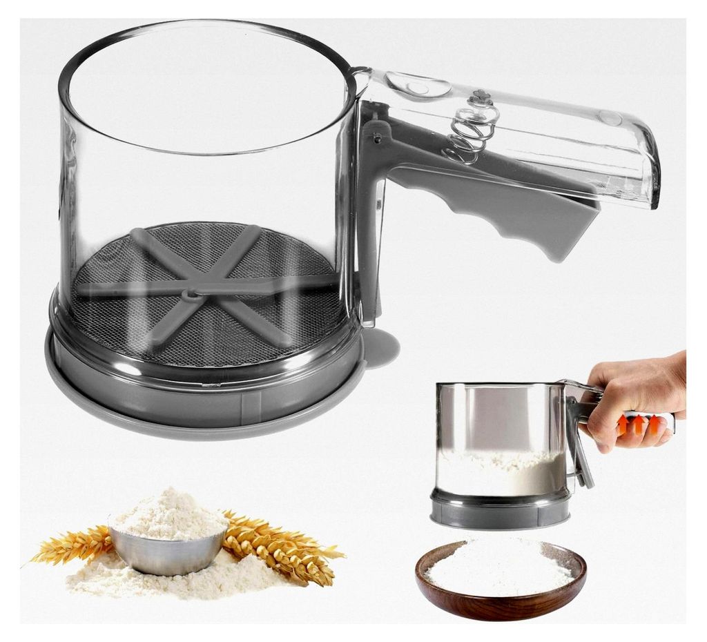 Doppelschicht Staubzuckerstreuer, Mehlsieb Einhand mit Skala und Bodenabdeckung, zum feinen Bestäuben von Puderzucker, Mehl, Mandelpulver und Kaka...