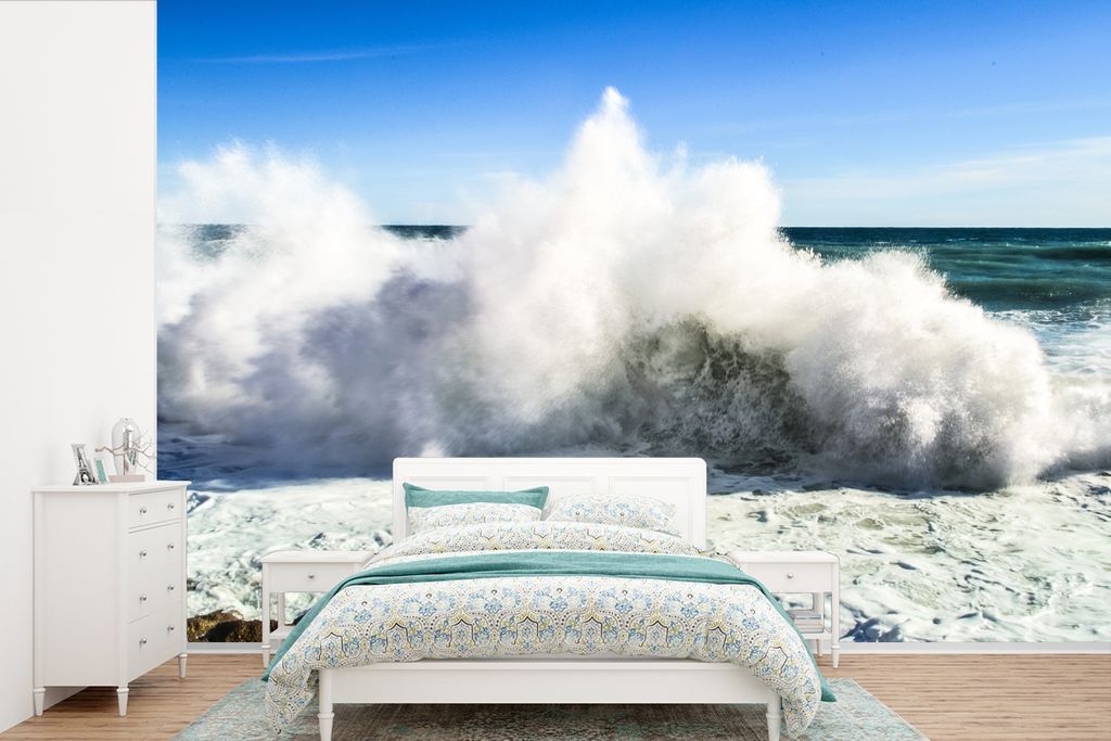 MuchoWow Fototapete für Wohnzimmer oder Schlafzimmer Wandtapete Vinyl Motivtapete Wellen - Meer - Italien - 330x220 cm - Fototapeten