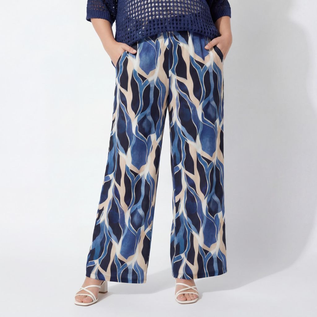 Sommerhose Damen Palazzohose Allover Print Blautöne Produktbild 