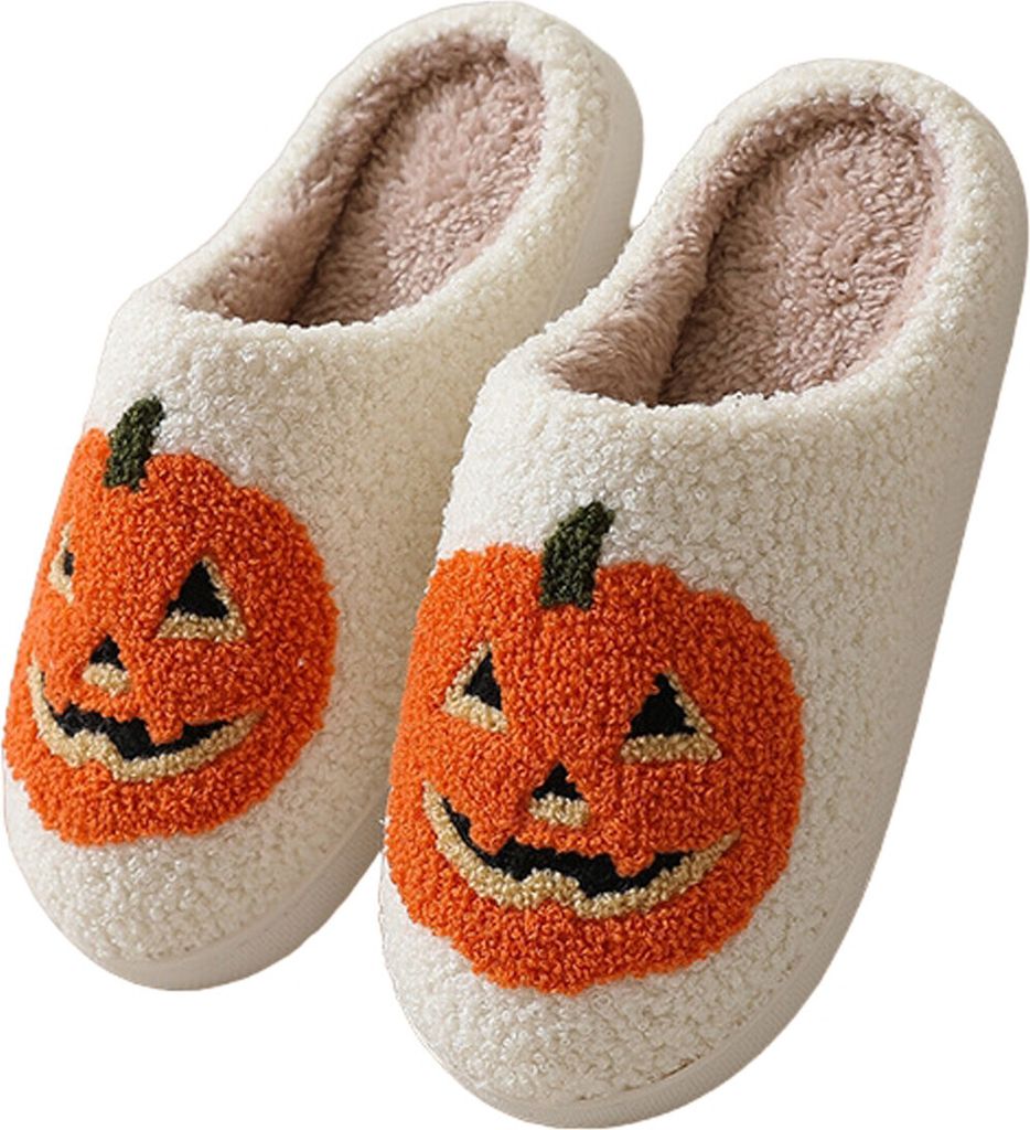 ASKSA Weihnachten Rentier Hausschuhe Winter Pluesch Pantoffeln Hausschuhe Warme Slippers, Orange, Groesse: 44-45