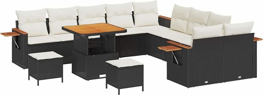 Gartensofa-set mit Kissen 13 pcs Schwarz und Creme