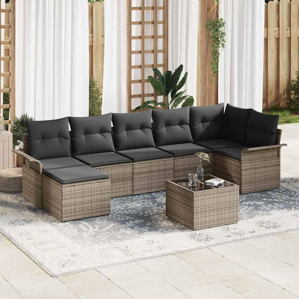 Maison Exclusive - Gartensofa-set mit Kissen 8 pcs Grau Poly-Rattan