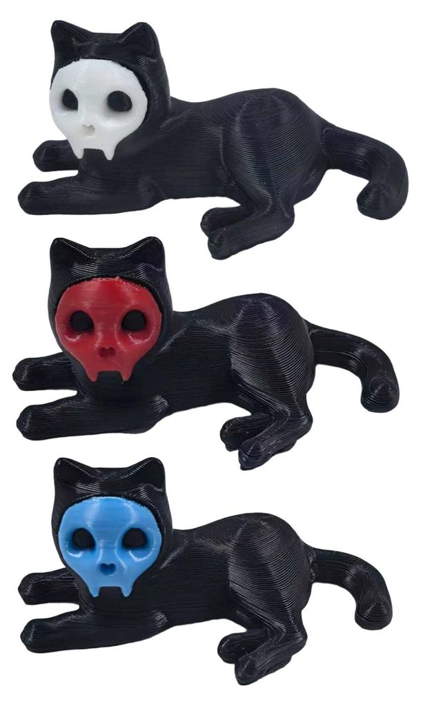 Katzen-Stifthalter, 3D-gedruckte schwarze Katzenfigur mit abnehmbarer Totenkopfmaske für Schreibtisch, Zuhause, Büro, Halloween-Dekoration