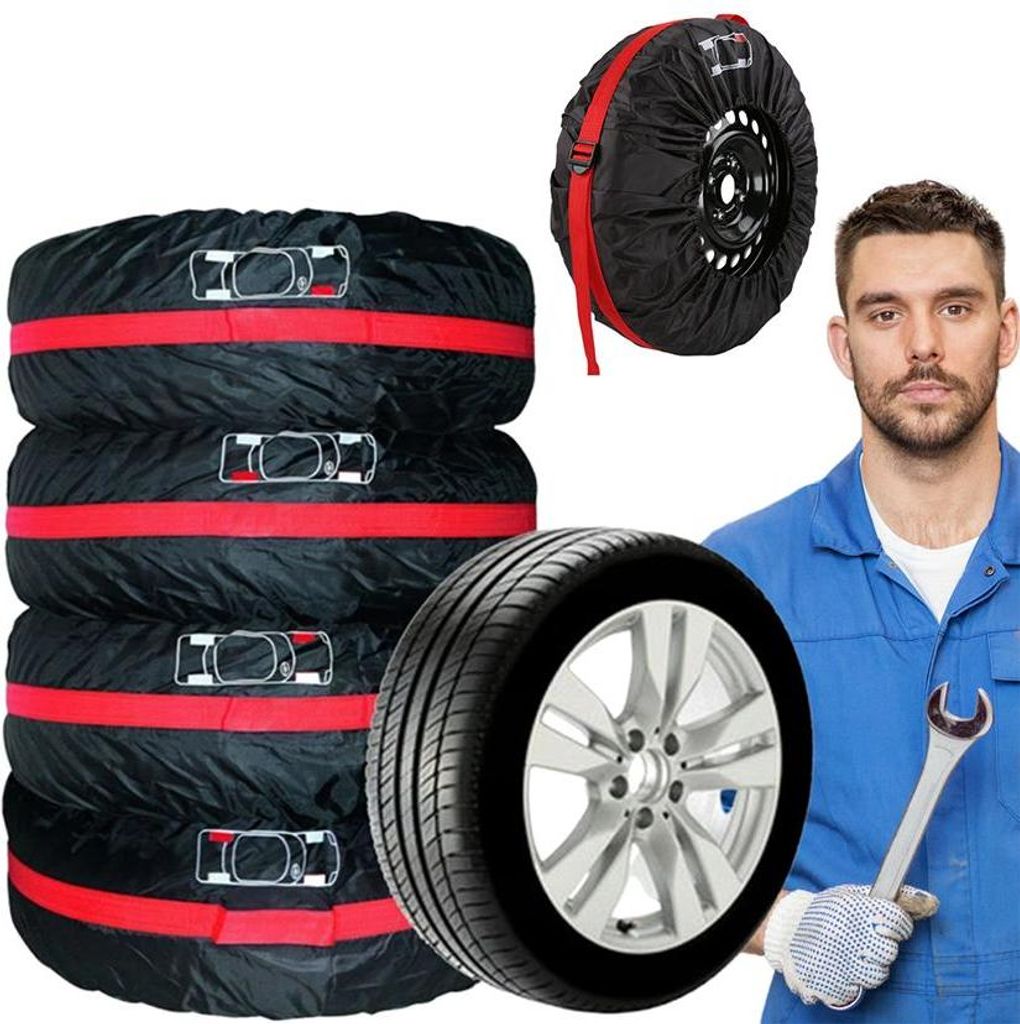 Wobell | Reifenabdeckungen 4Er‐Set 19–23" Wasserdicht – 170D Polyester, Verstellbare Spannbänder, Tragegriff, Reissverschluss, Schraubenbeutel