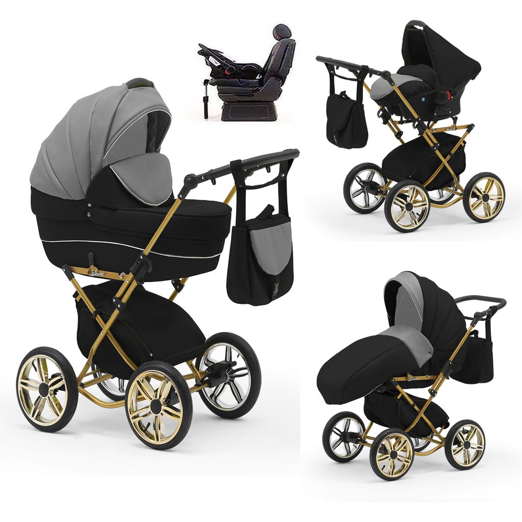 Klassischer Kinderwagen Sorento Gold 5 in 1 inkl. Sportsitz, Autositz und Iso Base in 19 Farben