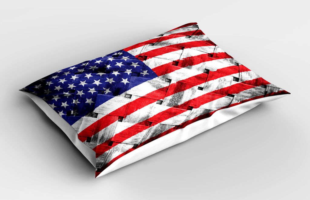 ABAKUHAUS USA Kopfkissenbezug, Vierter Juli Unabhängigkeitstag Decken Rattan plätscherte Webart Bambusgraphik Kun, 40x80 cm, Weiß Blau Rot
