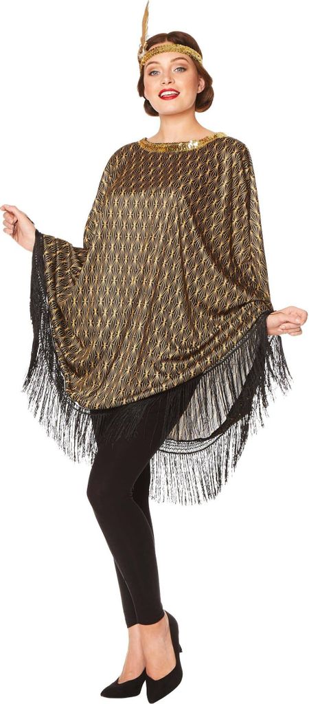20er-Jahre Poncho Charleston-Damenkostüm braun-goldfarben - Produktbild 