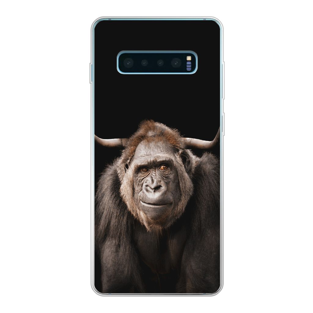 MuchoWow Handyhülle Schutzhülle Hülle für Samsung Galaxy S10 Plus Affe - Schottischer Highlander - Schwarz Silikon Softcase Handy Hülle - Sc...
