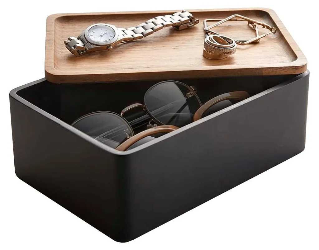 Boîte de rangement RIN 5166 noire - Polystone/Bois - 18,5x12,5 cm