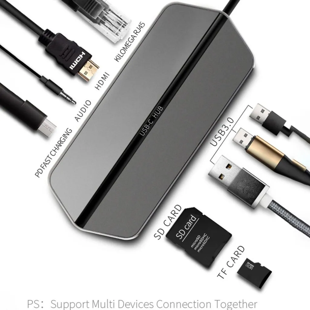 Hub USB-C 9 in 1 T19: Caricatore PD, Lettore SD e 4K HDMI Silver