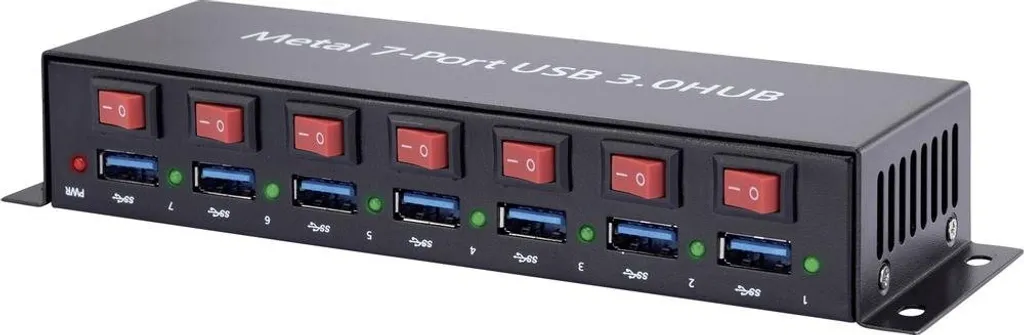 Multiprise USB 3.0 à 7 Ports pour PC et Mac avec Support Mural et Boîtier Métal