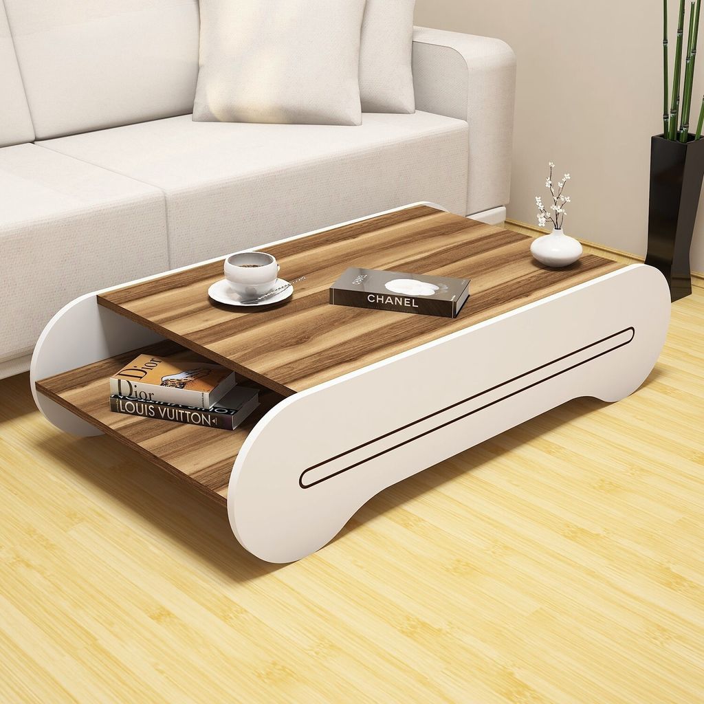 Skye Decor, Cool - Walnut, White, Couchtisch, Nussbaum, 100 % MELAMINBESCHICHTETE SPANPLATTEN, 120 x 63,6 x 30 cm