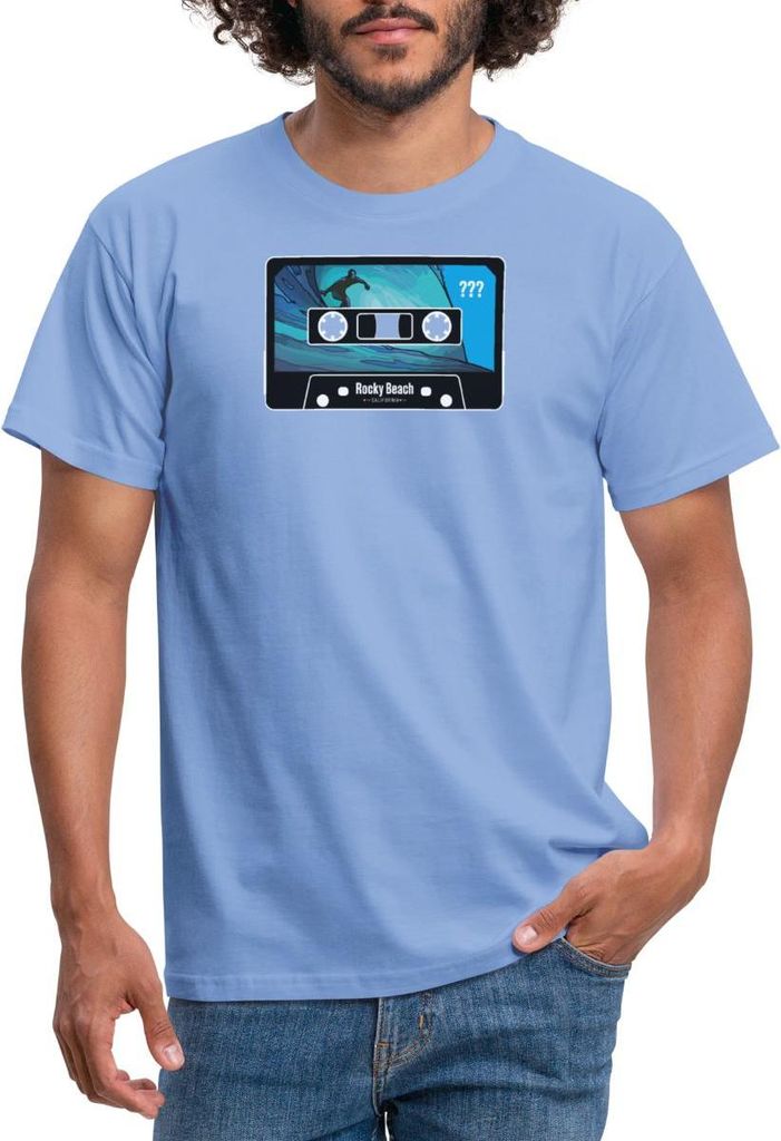 Spreadshirt Die drei Fragezeichen Rocky Beach Kassette Surfen Männer T-Shirt, S, Carolina Blue