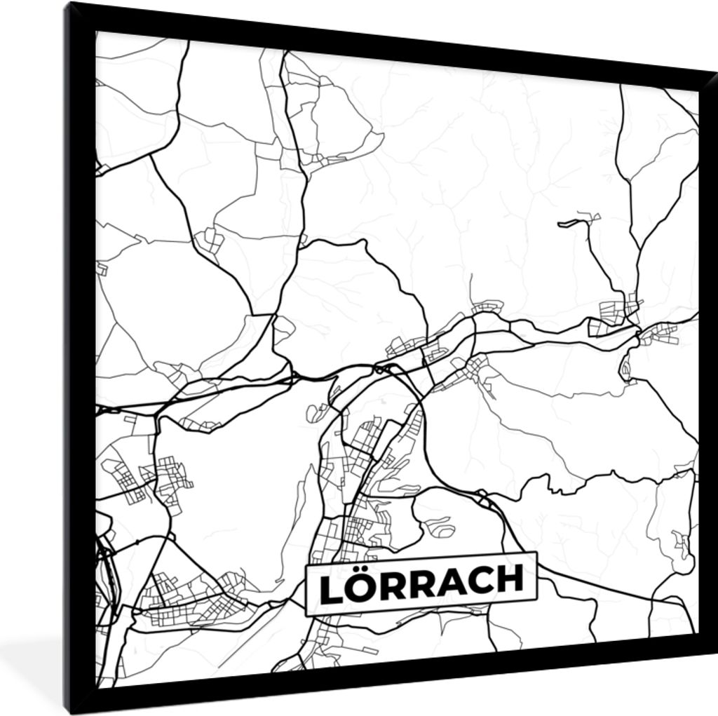 MuchoWow Gerahmtes Poster Karte - Lörrach - Stadtplan 40x40 cm - Poster mit Schwarzem Bilderrahmen Wandposter Rahmen Foto Bilder - Mit Rahmen - ...