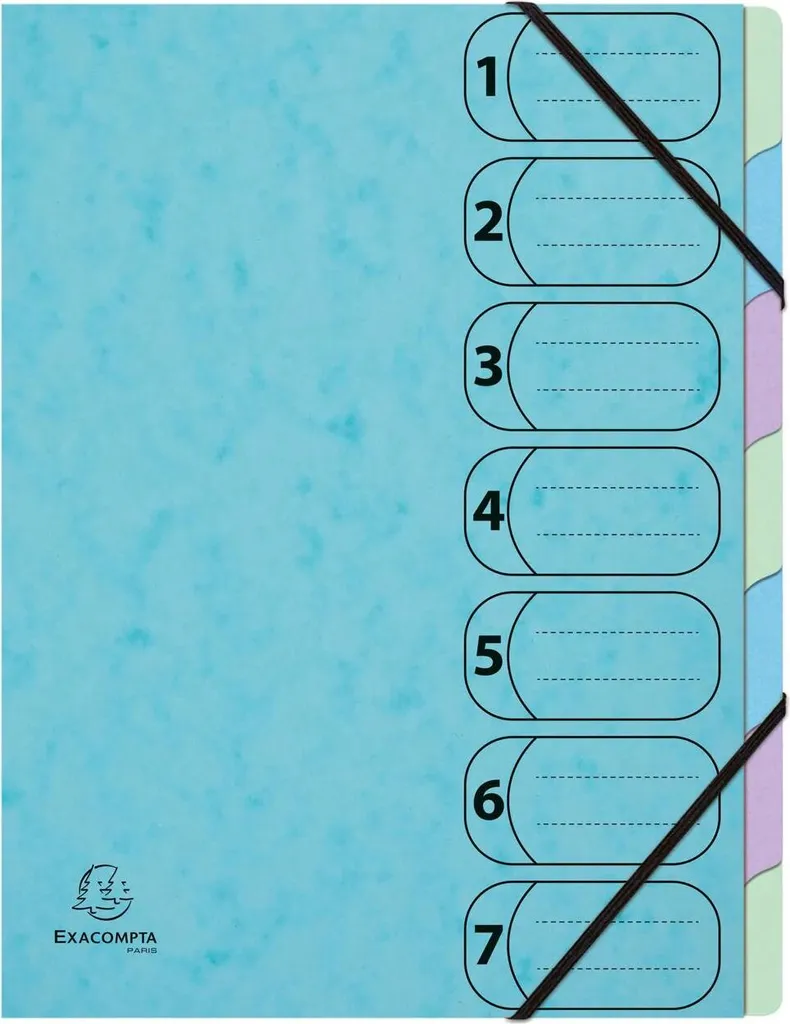 Trieur A4 7 compartiments en carte lustrée Bleu pastel avec élastiques