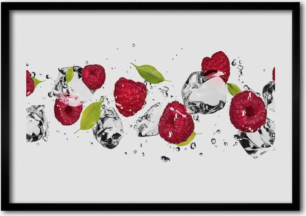 Bild - Bilderrahmen - 100 cm x 70 cm - MDF - Rahmen - Foto - Wandkunst Himbeere und Wasser