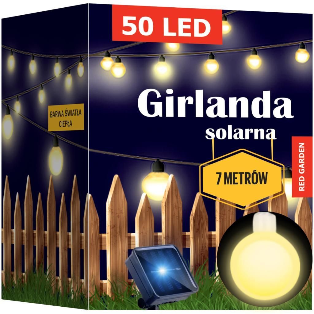 KRUMAD Solar Gartengirlande 50 LED – warmweiße milchige Kugeln – 7 m Solarlichterkette Außen IP65 mit 8 Lichtmodi für Garten, Balkon & Terrasse