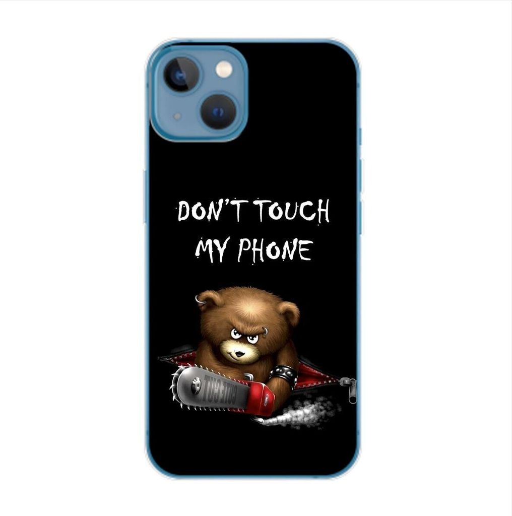 König Design Hülle kompatibel mit Apple iPhone 14 Kunststoff Soft Handyhülle - Handy Case Dont Touch My Phone Bär Schwarz