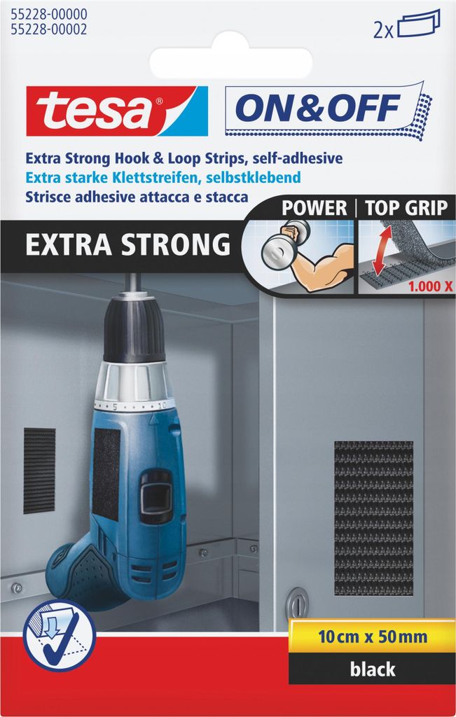 tesa ON&OFF Extra Strong Klettstreifen schwarz 2 St. 10/50 Produktbild 