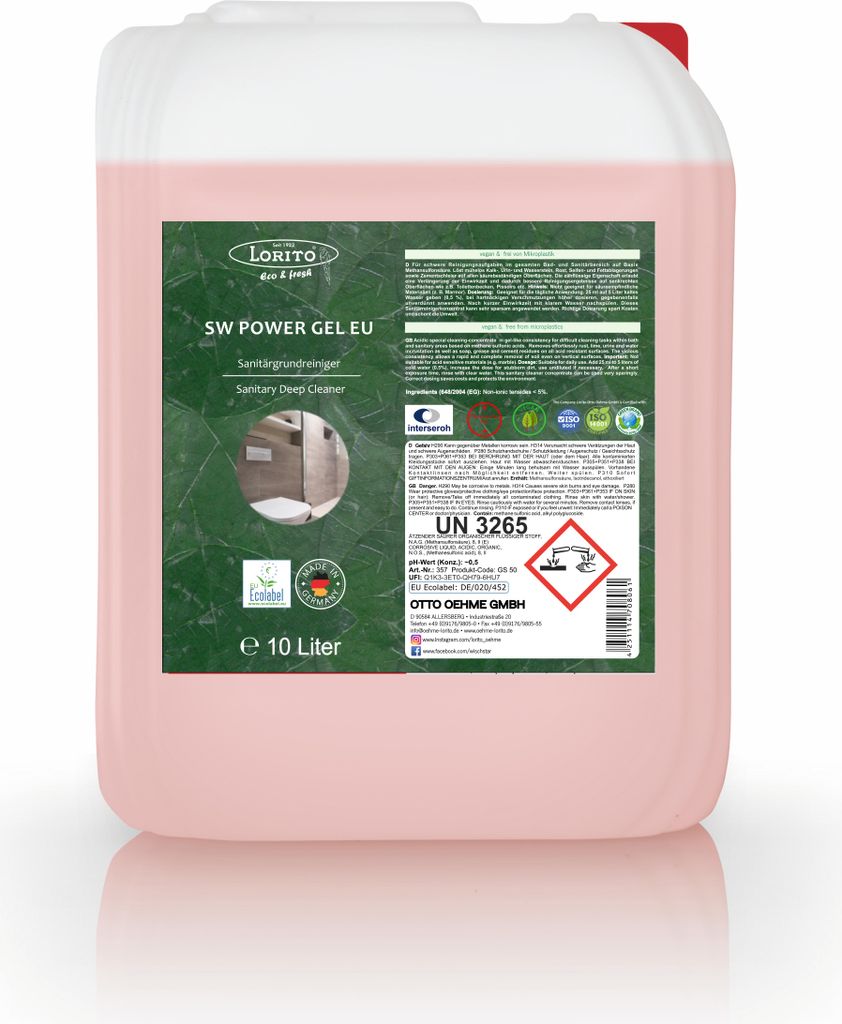 Sanitärgrundreiniger SW Power Gel Eco u. fresh Ecolabel 10 Liter