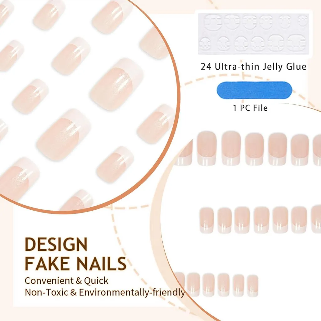 Faux Ongles Carrés Blancs Scintillants : Kit de 24 Press On Nails Chic