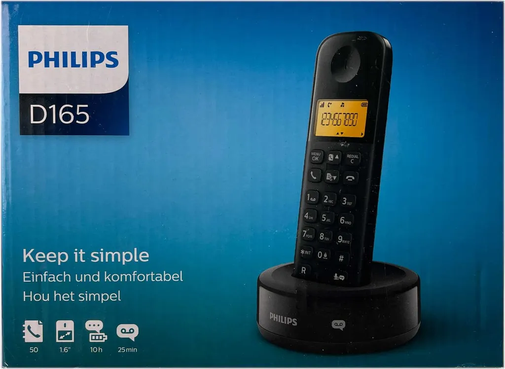 Téléphone fixe DECT sans fil Philips D1651B/01 Noir - Son clair et haute