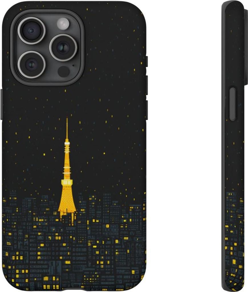Leuchtender Turm in nächtlicher Skyline – Hülle Kompatibel mit iPhone 15 Pro Max