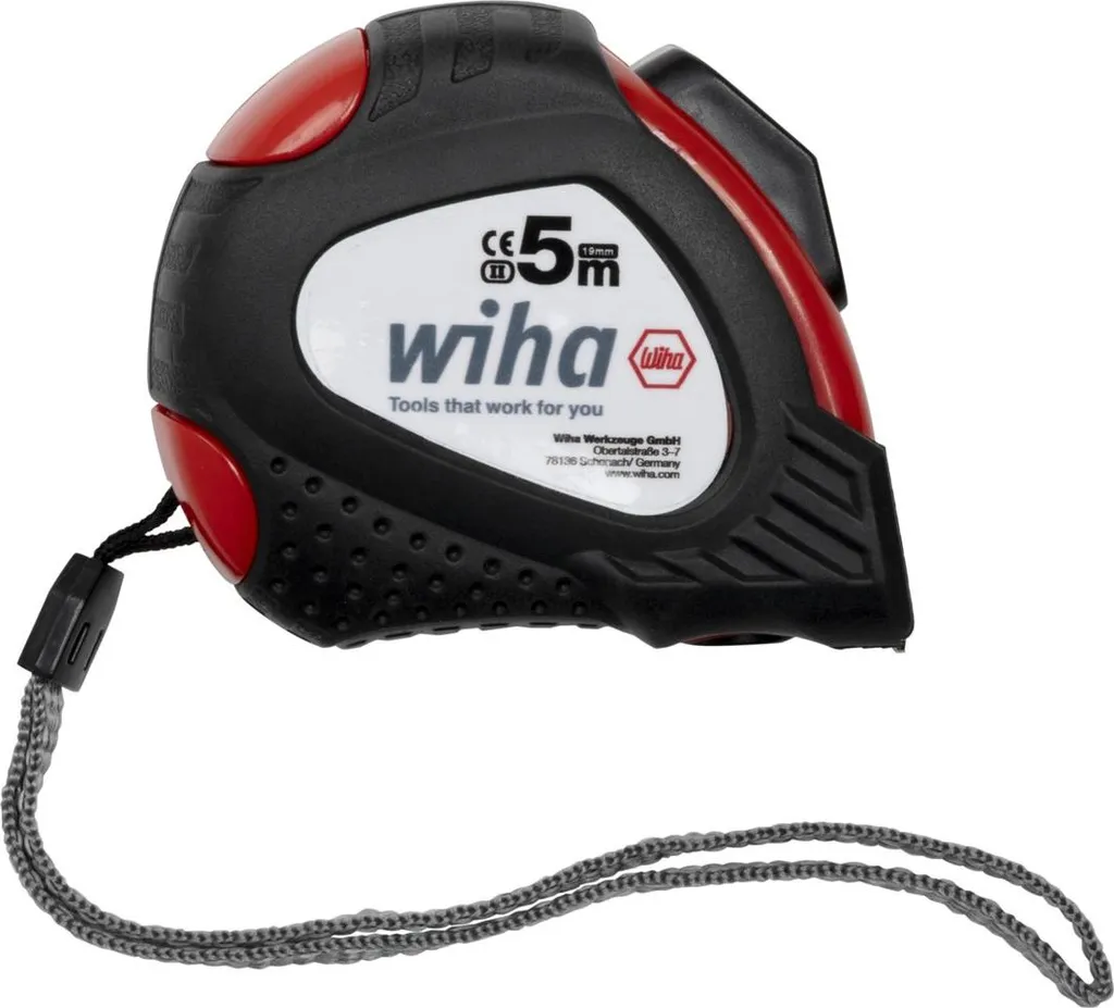 Mètre Ruban Wiha 24666 Robuste de 5m - Boîtier Ergonomique et Clip Acier
