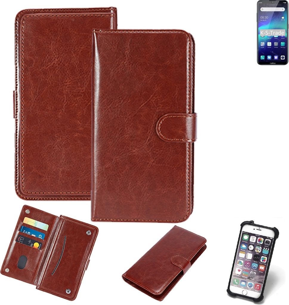 K-S-Trade 360° Hülle kompatibel mit TP-LINK Neffos C9 Max braun Kunstleder Case BookCase WalletCase Kunstlederederhülle Handyhülle, Rundumschutz